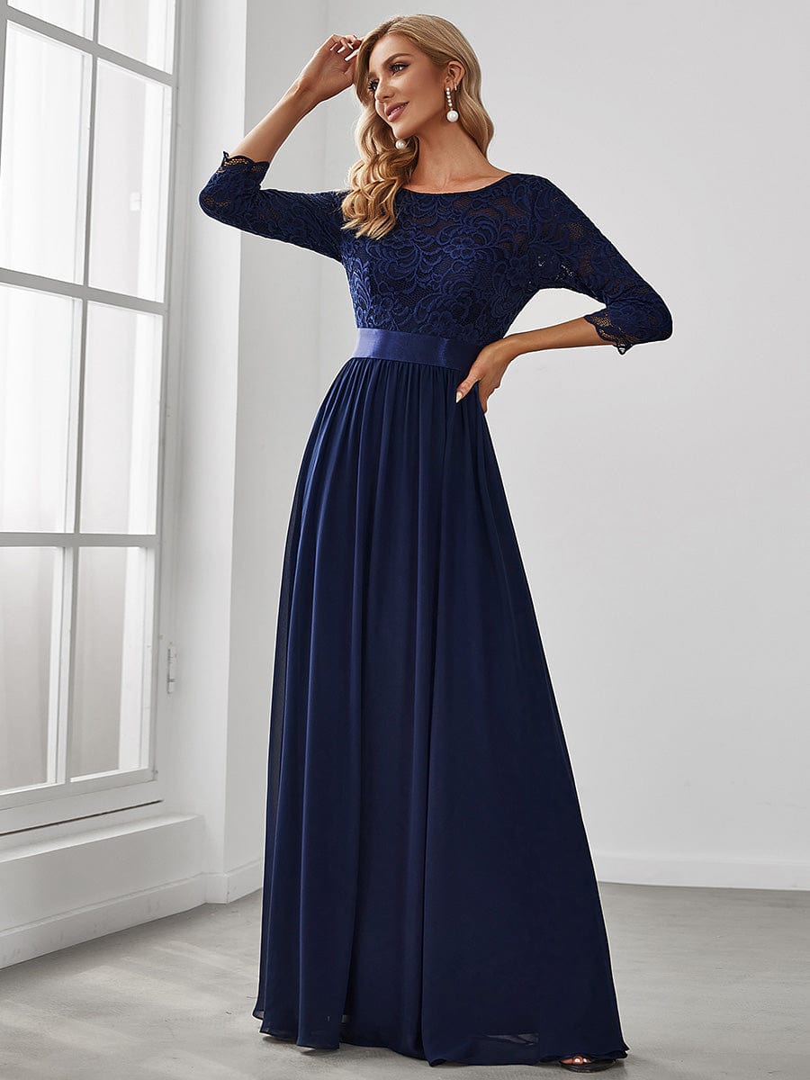 Chic Lace Sleeve Empire Waist Bridesmaid Gown