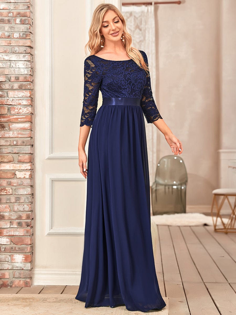 Chic Lace Sleeve Empire Waist Bridesmaid Gown