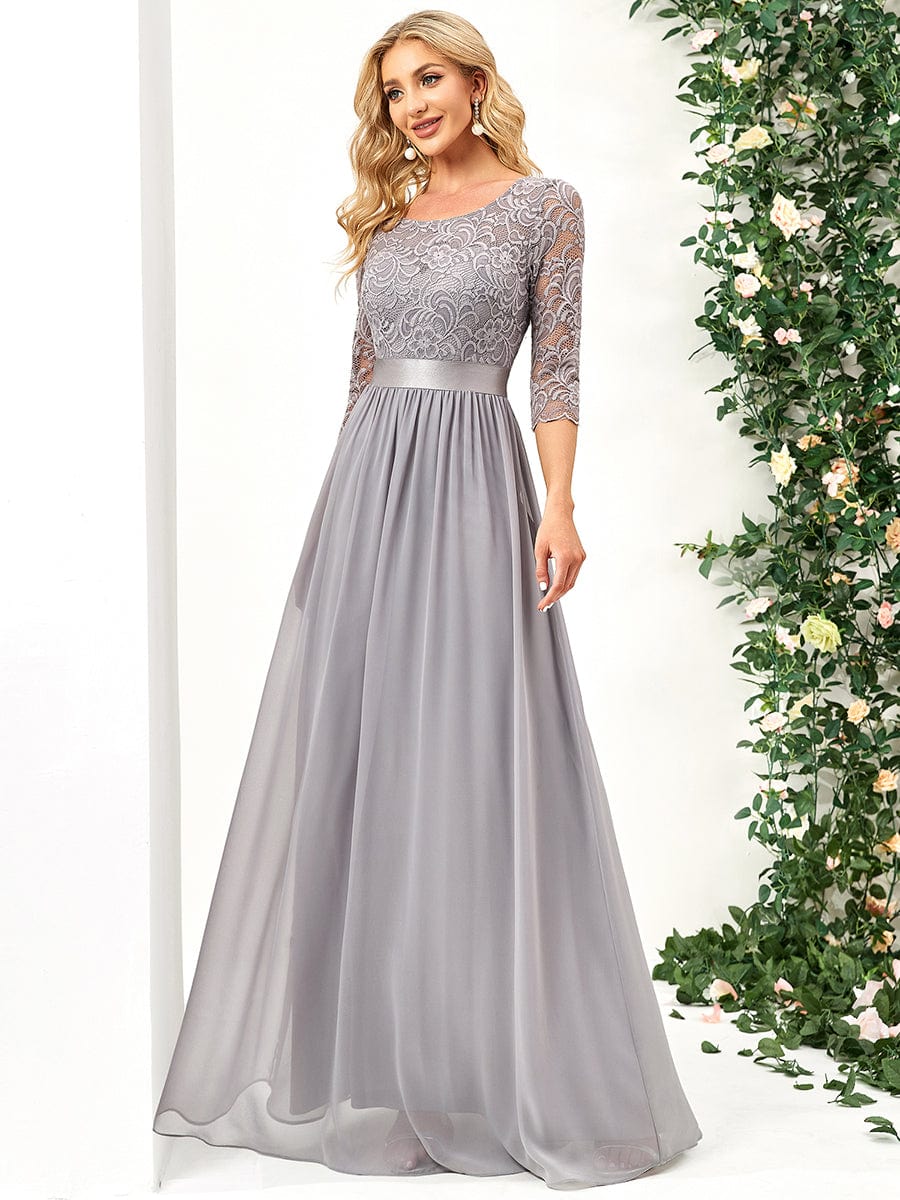 Chic Lace Sleeve Empire Waist Bridesmaid Gown