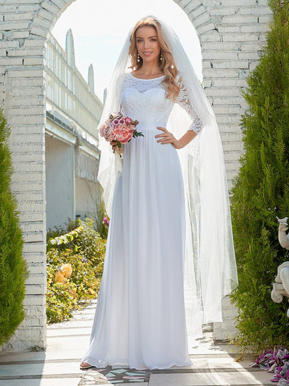 Chic Lace Sleeve Empire Waist Bridesmaid Gown