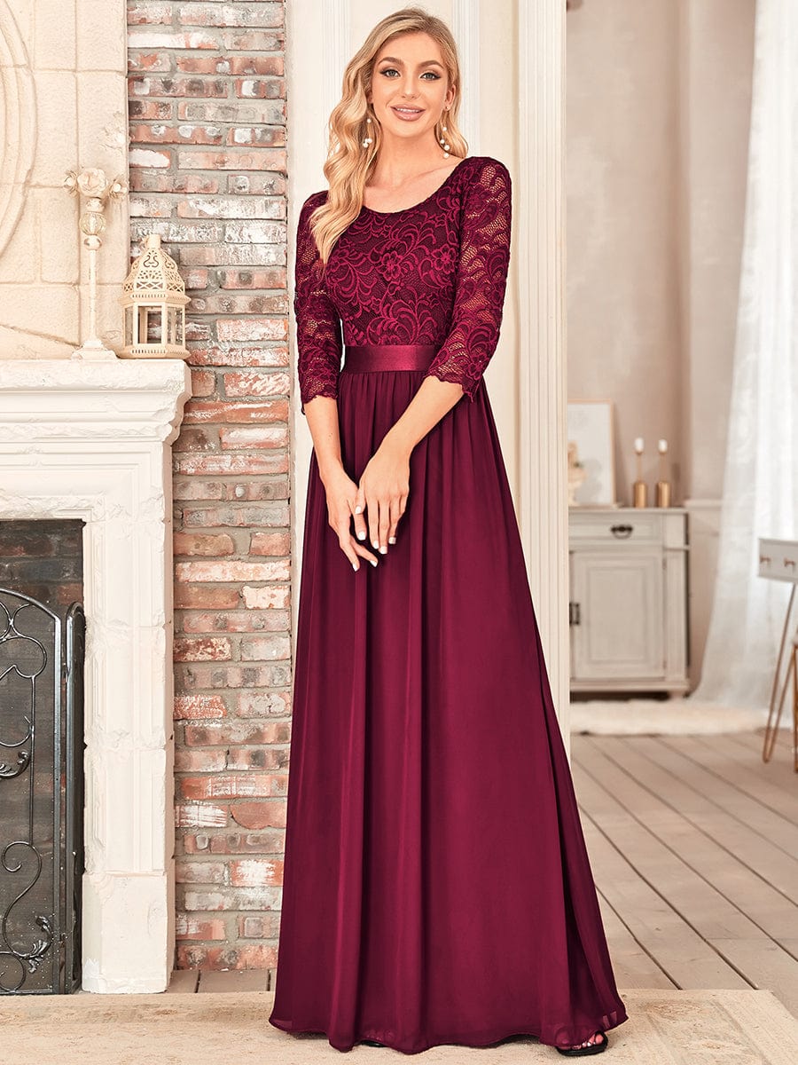 Chic Lace Sleeve Empire Waist Bridesmaid Gown