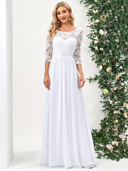 Chic Lace Sleeve Empire Waist Bridesmaid Gown