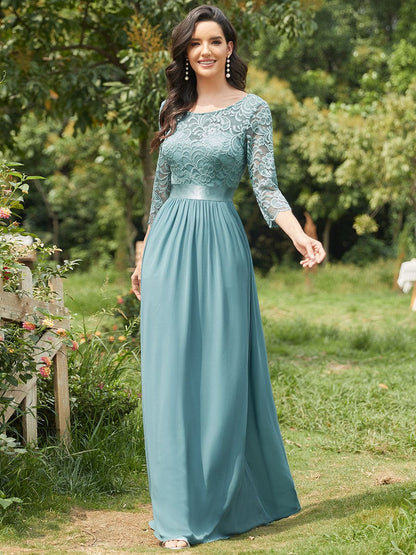 Chic Lace Sleeve Empire Waist Bridesmaid Gown