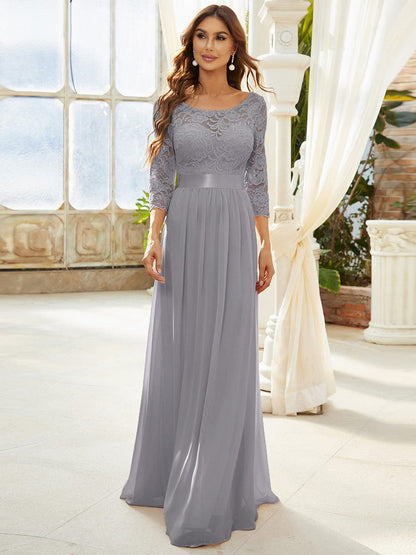 Chic Lace Sleeve Empire Waist Bridesmaid Gown