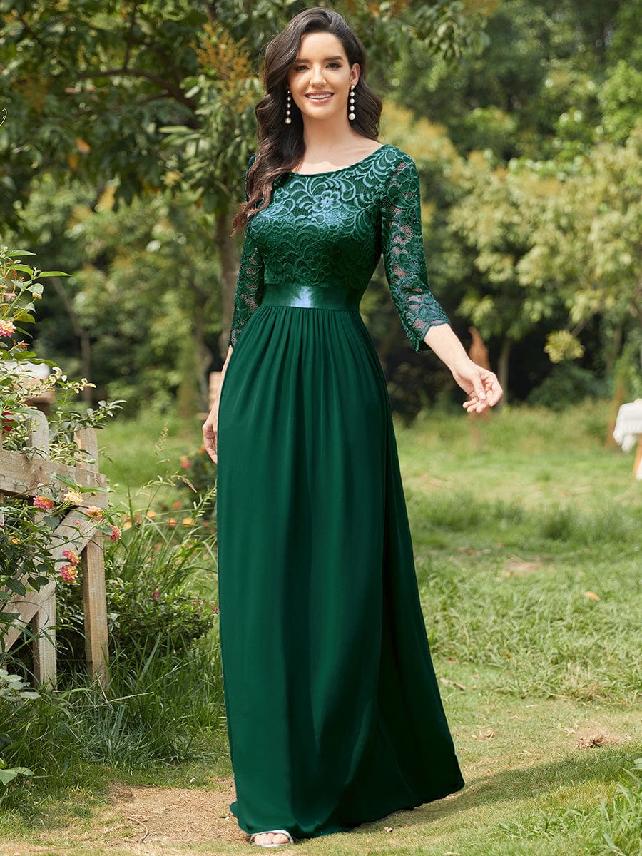 Chic Lace Sleeve Empire Waist Bridesmaid Gown