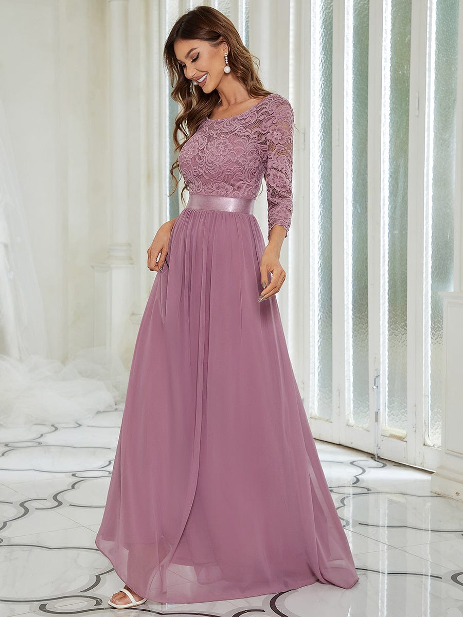 Chic Lace Sleeve Empire Waist Bridesmaid Gown