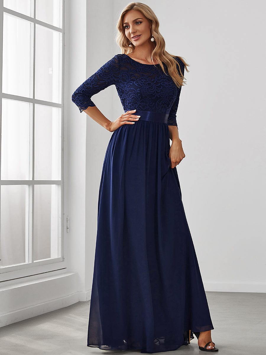 Chic Lace Sleeve Empire Waist Bridesmaid Gown