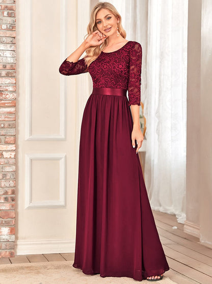 Chic Lace Sleeve Empire Waist Bridesmaid Gown