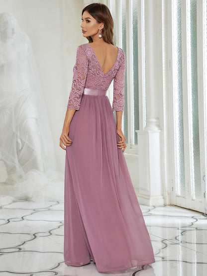 Chic Lace Sleeve Empire Waist Bridesmaid Gown