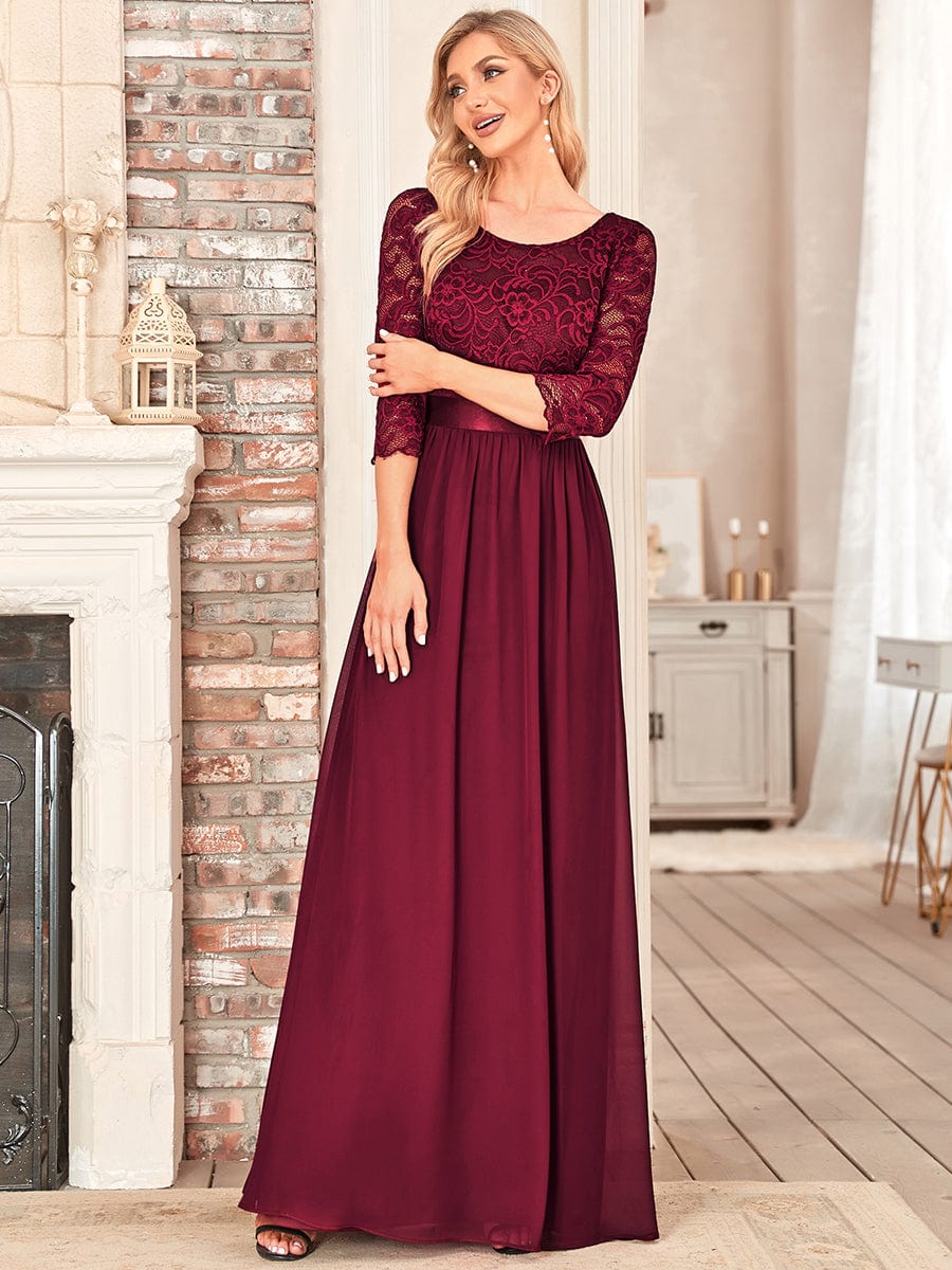 Chic Lace Sleeve Empire Waist Bridesmaid Gown