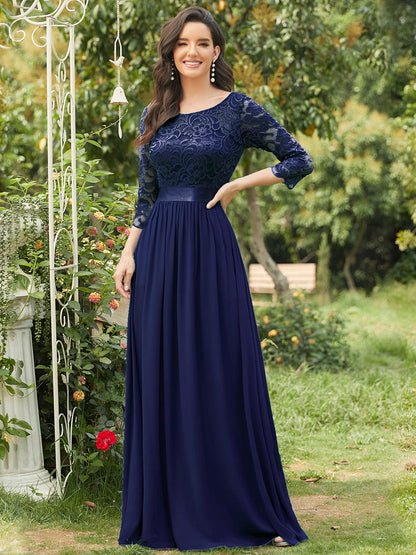 Chic Lace Sleeve Empire Waist Bridesmaid Gown