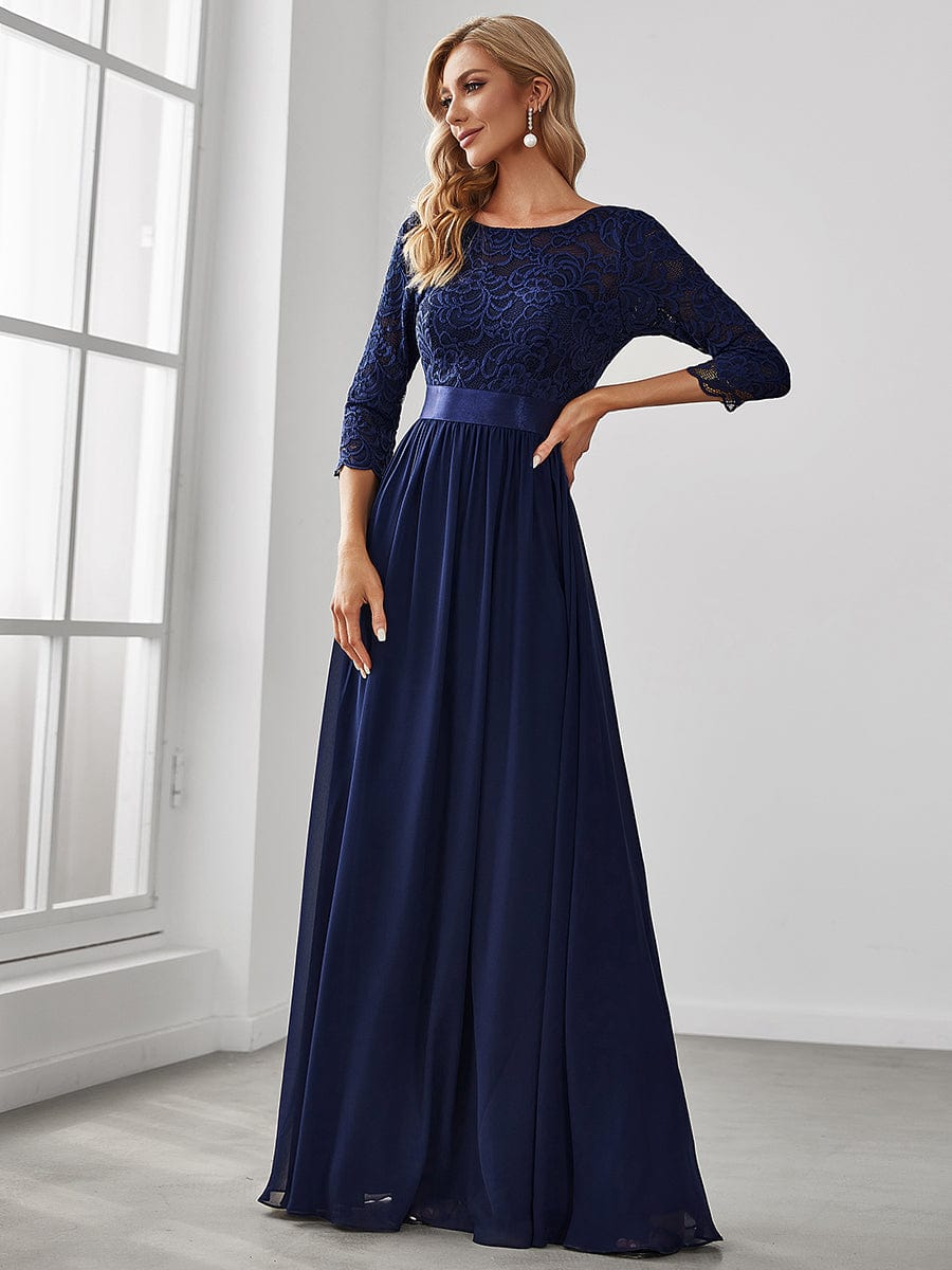 Chic Lace Sleeve Empire Waist Bridesmaid Gown