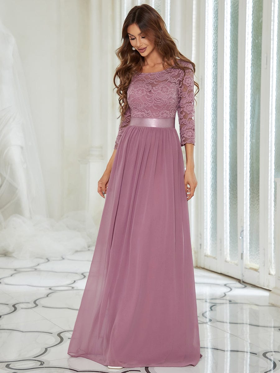 Chic Lace Sleeve Empire Waist Bridesmaid Gown