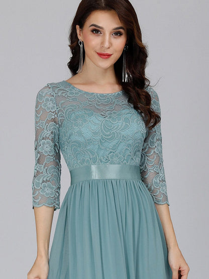 Chic Lace Sleeve Empire Waist Bridesmaid Gown