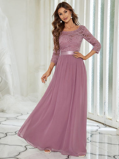 Chic Lace Sleeve Empire Waist Bridesmaid Gown