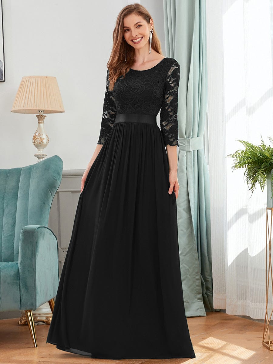 Chic Lace Sleeve Empire Waist Bridesmaid Gown