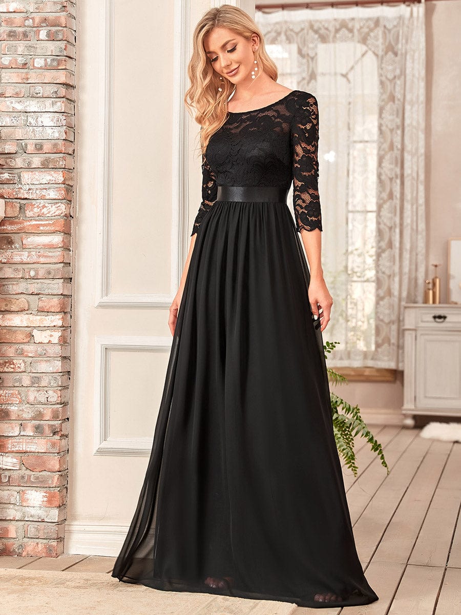 Chic Lace Sleeve Empire Waist Bridesmaid Gown