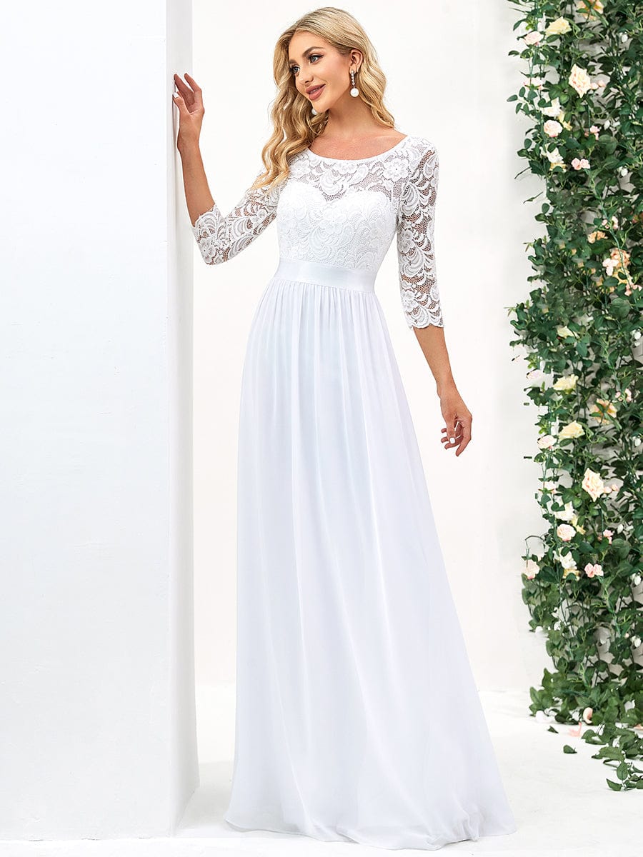 Chic Lace Sleeve Empire Waist Bridesmaid Gown