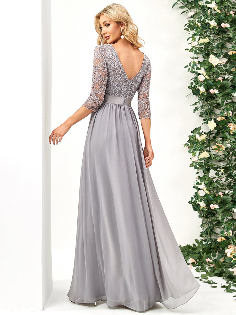 Chic Lace Sleeve Empire Waist Bridesmaid Gown