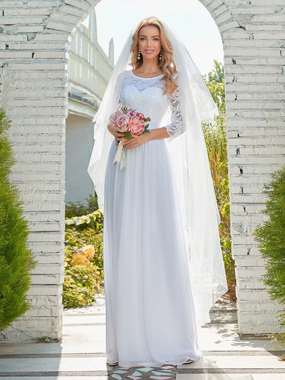 Chic Lace Sleeve Empire Waist Bridesmaid Gown