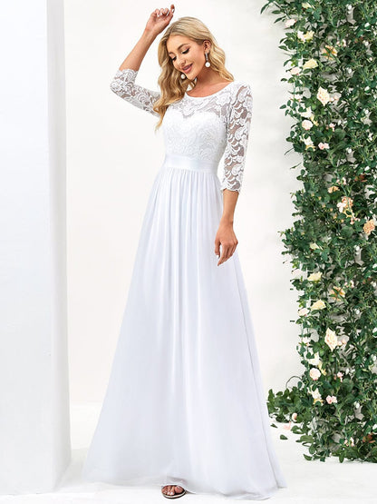 Chic Lace Sleeve Empire Waist Bridesmaid Gown