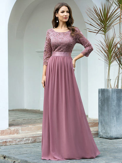 Chic Lace Sleeve Empire Waist Bridesmaid Gown