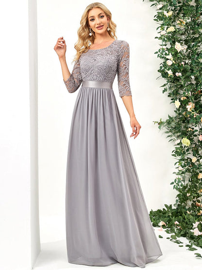 Chic Lace Sleeve Empire Waist Bridesmaid Gown