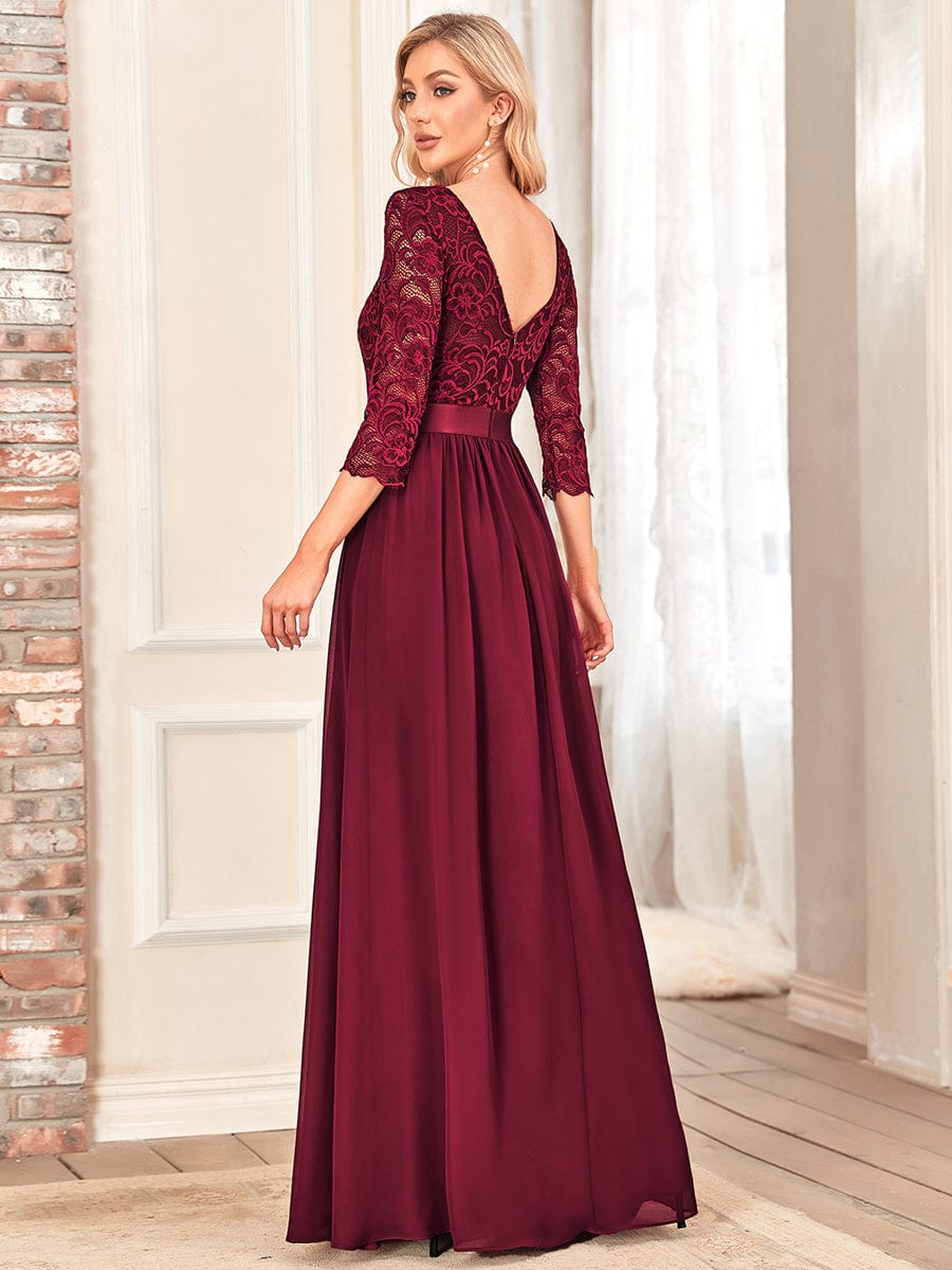 Chic Lace Sleeve Empire Waist Bridesmaid Gown