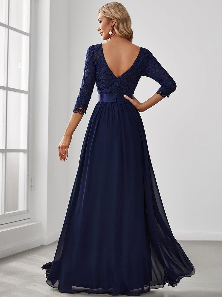 Chic Lace Sleeve Empire Waist Bridesmaid Gown