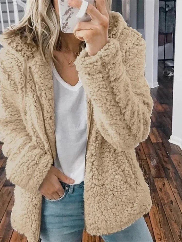 Chic & Modern Women's Sherpa Teddy Coat Zip-Up Hoodie for Daily Fall Wardrobe