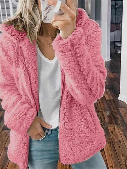 Chic & Modern Women's Sherpa Teddy Coat Zip-Up Hoodie for Daily Fall Wardrobe