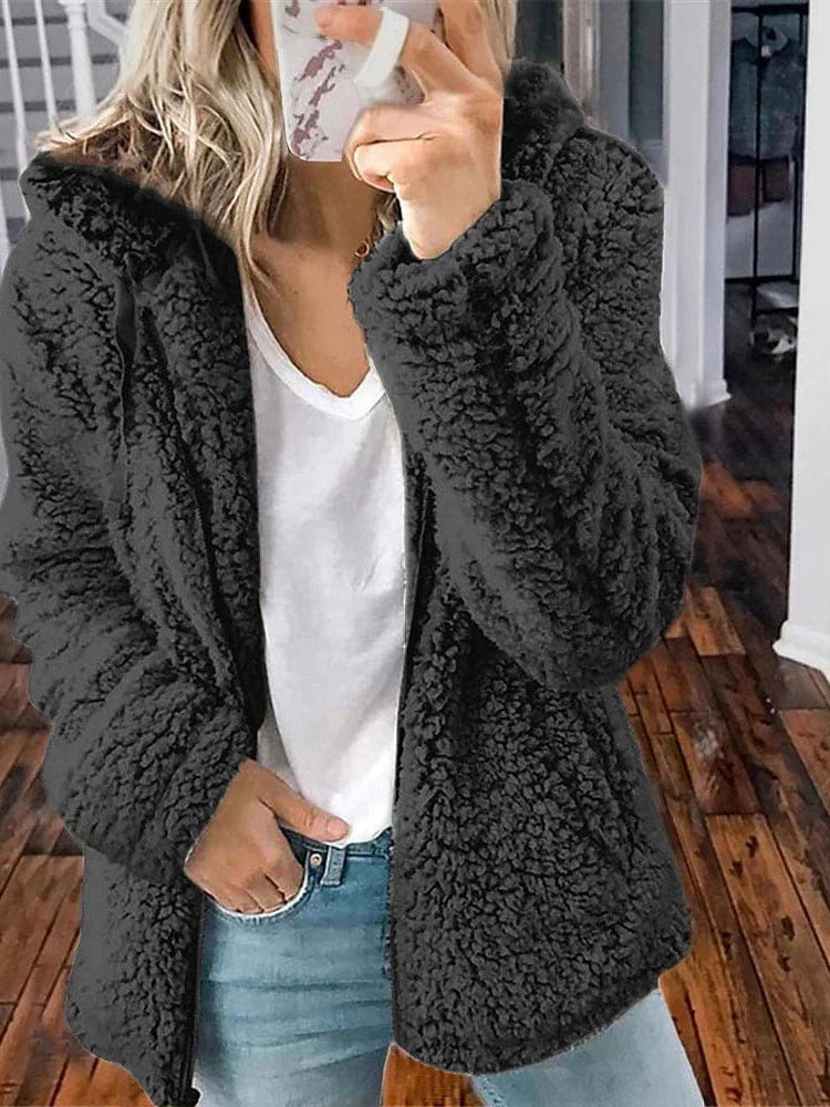 Chic & Modern Women's Sherpa Teddy Coat Zip-Up Hoodie for Daily Fall Wardrobe