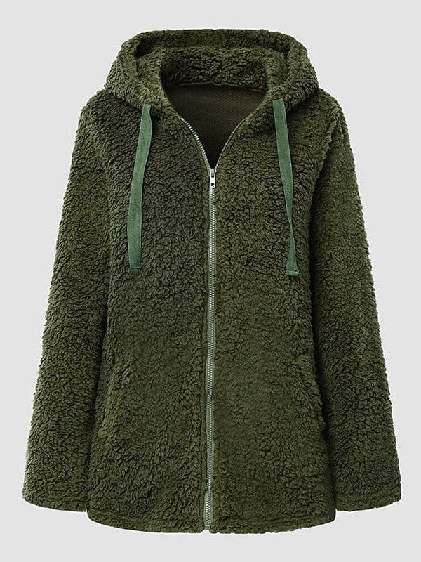 Chic & Modern Women's Sherpa Teddy Coat Zip-Up Hoodie for Daily Fall Wardrobe