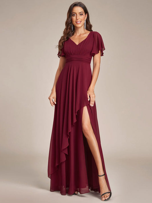 Chiffon Bridesmaid Dresses with Side Split V-Neck Ruching