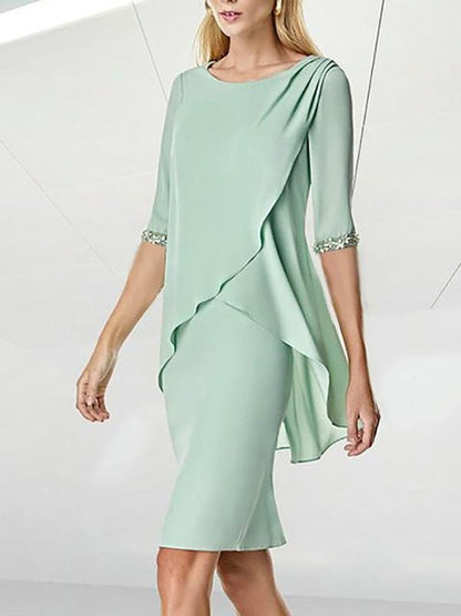 Chiffon Half Sleeve Solid Color Bodycon Midi Dress - LuckyFash™