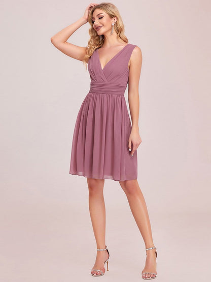 Chiffon Pleated Double V-neck Homecoming Cocktail Dress