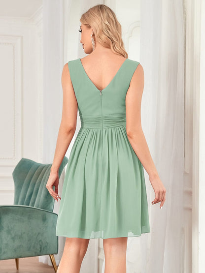 Chiffon Pleated Double V-neck Homecoming Cocktail Dress