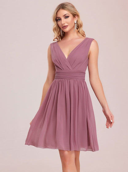 Chiffon Pleated Double V-neck Homecoming Cocktail Dress