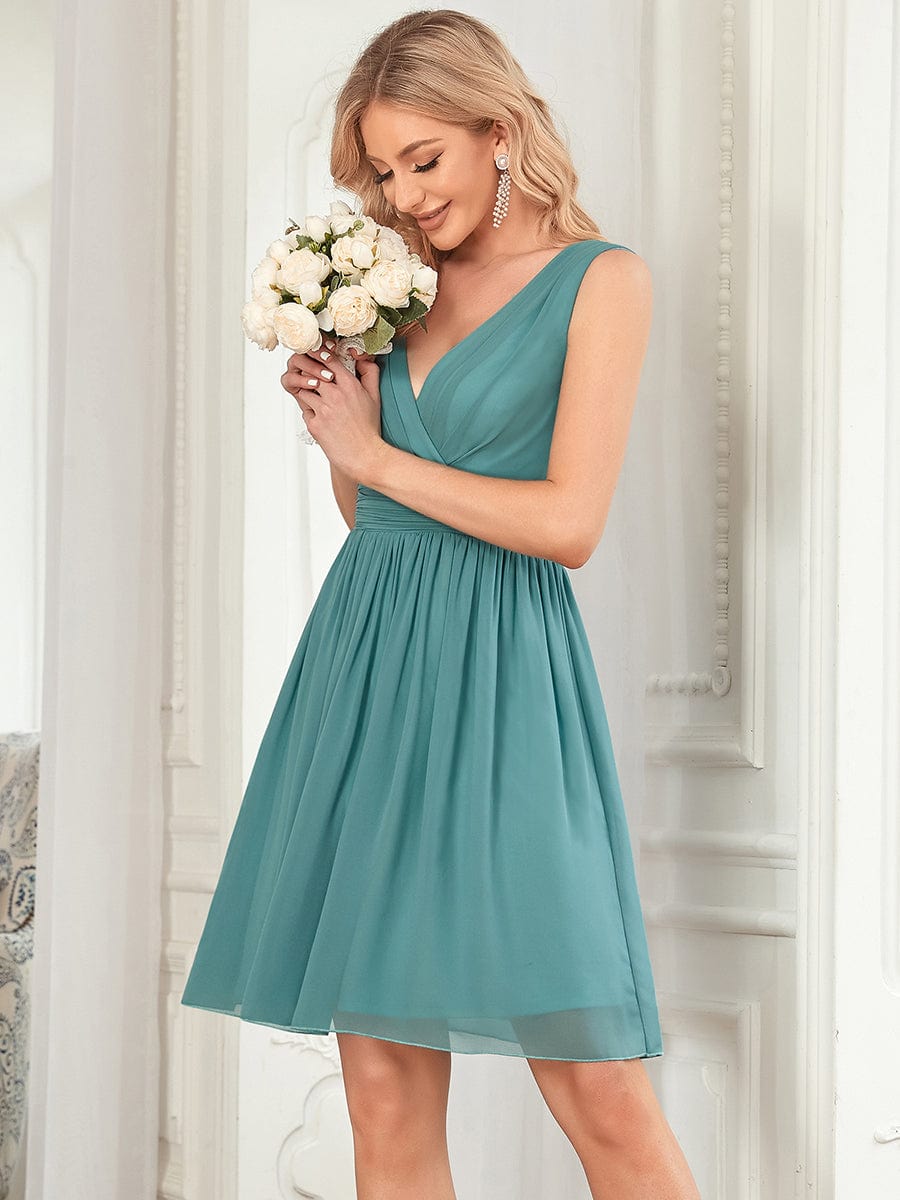 Chiffon Pleated Double V-neck Homecoming Cocktail Dress