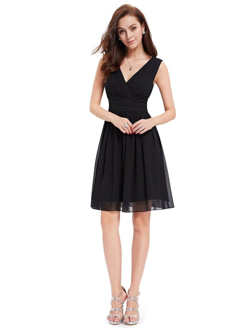 Chiffon Pleated Double V-neck Homecoming Cocktail Dress