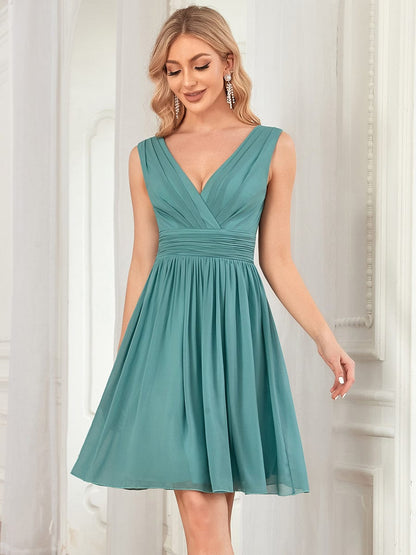 Chiffon Pleated Double V-neck Homecoming Cocktail Dress