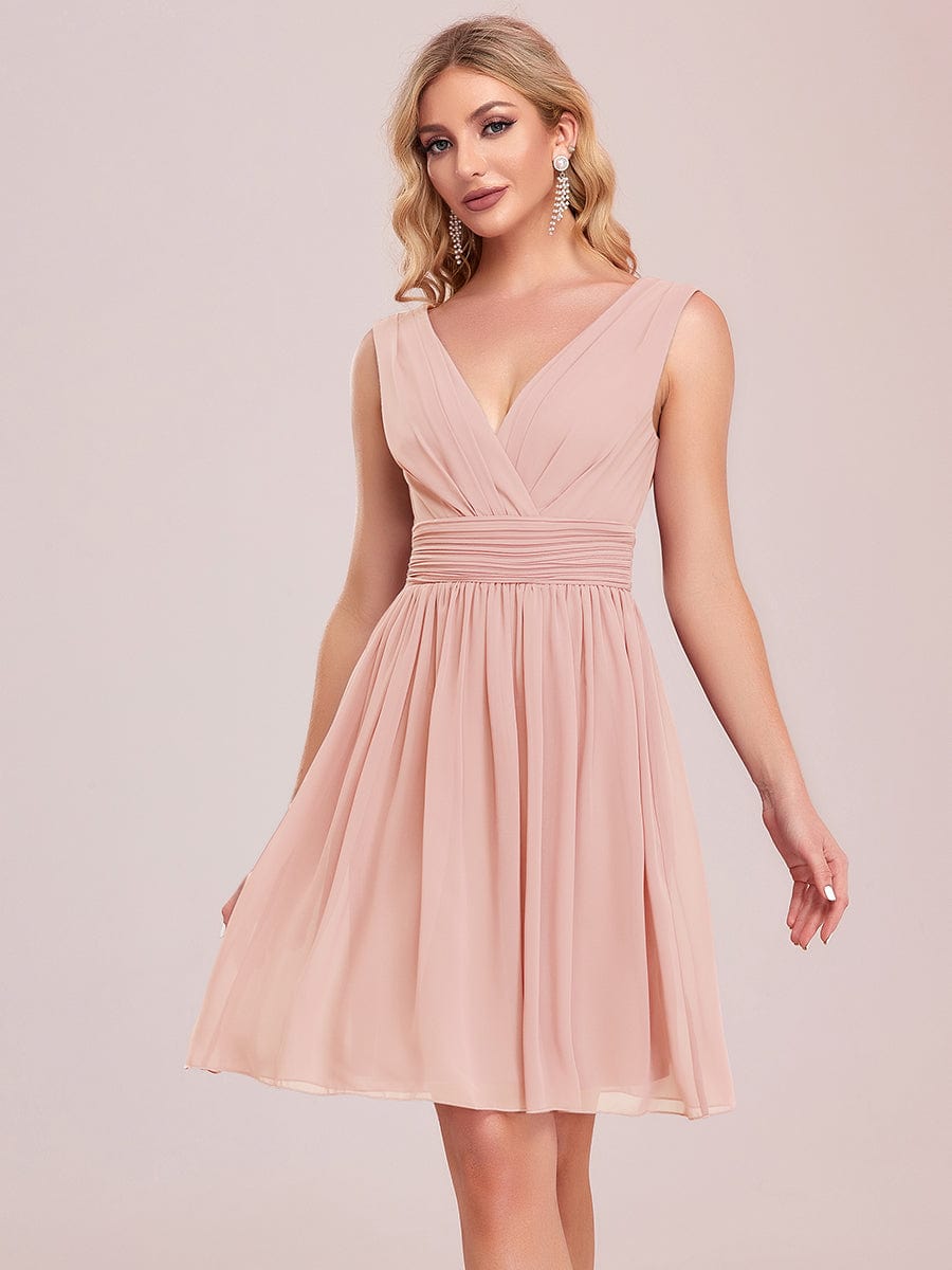 Chiffon Pleated Double V-neck Homecoming Cocktail Dress