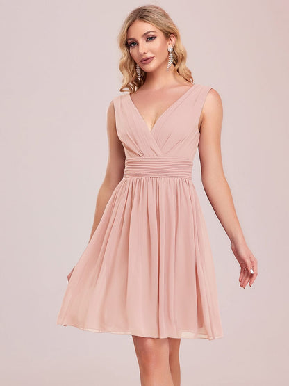 Chiffon Pleated Double V-neck Homecoming Cocktail Dress