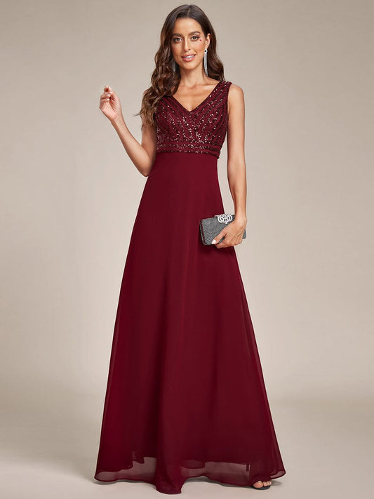 Chiffon & Sequin V-Neck Elegant Evening Gowns