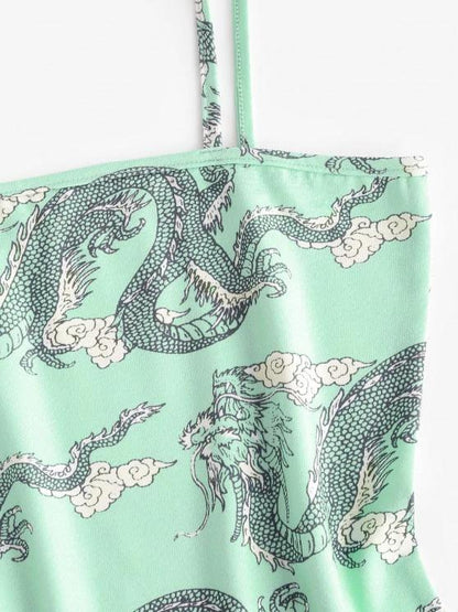 Chinoiserie Dragon Print Bodycon Cami Dress - LuckyFash™