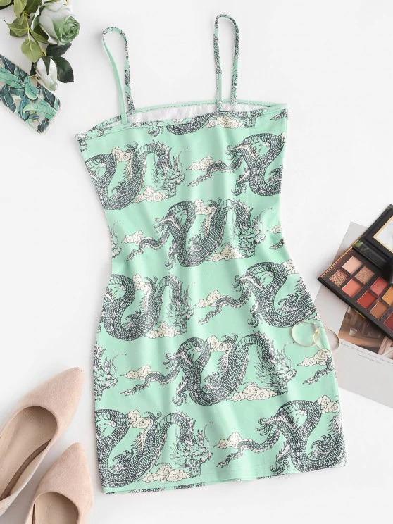 Chinoiserie Dragon Print Bodycon Cami Dress - LuckyFash™