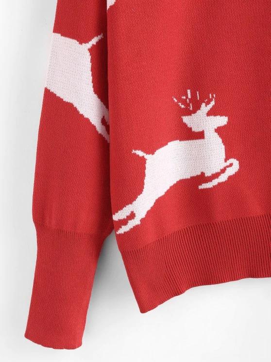 Christmas Elk Graphic Drop Shoulder Sweater - LuckyFash™