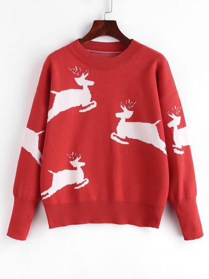 Christmas Elk Graphic Drop Shoulder Sweater for Women