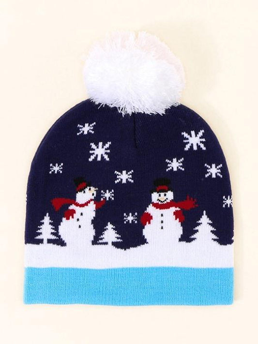 Christmas Snowman Pattern Pom Pom Hat