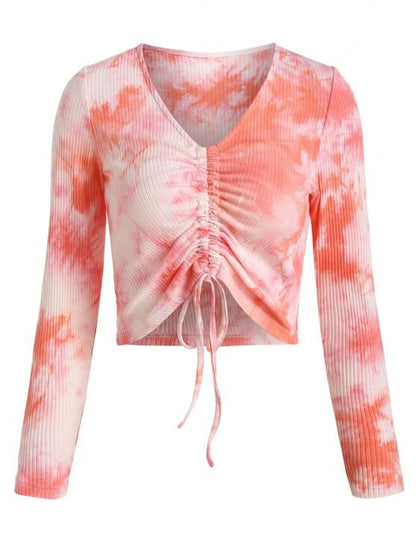 Cinched Tie Dye Ripped Crop Tee for Women